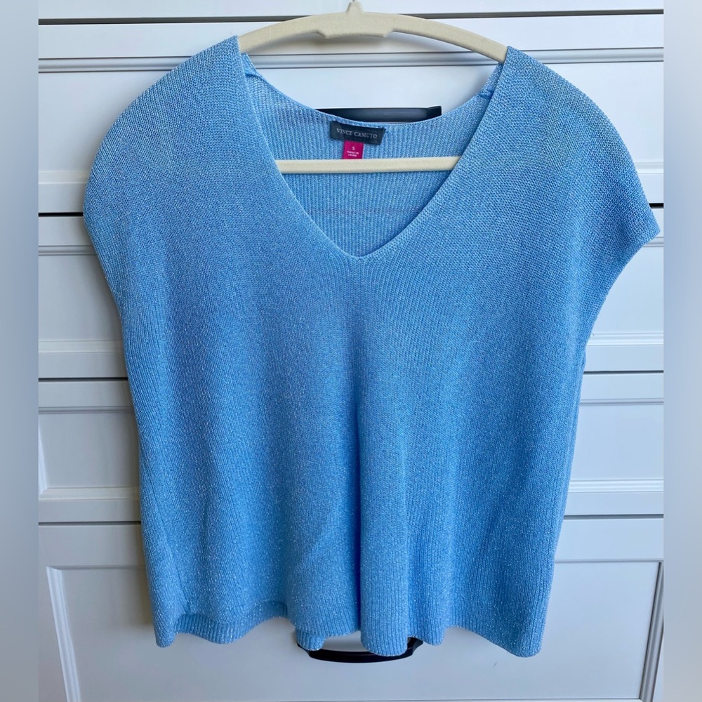 Vince Camuto Metallic Accent Short Sleeve Sweater Top M